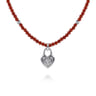 925 Sterling Silver White Sapphire Lock and Red Agate Bead Pendant Necklace