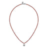 925 Sterling Silver White Sapphire Lock and Red Agate Bead Pendant Necklace