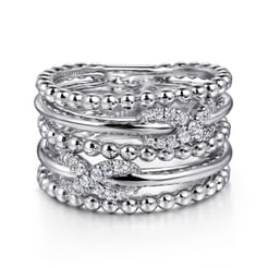 925 Sterling Silver White Sapphire Multi Row Bujukan Easy Stackable Ring