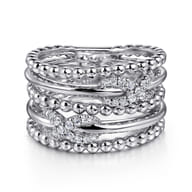 925 Sterling Silver White Sapphire Multi Row Bujukan Easy Stackable Ring