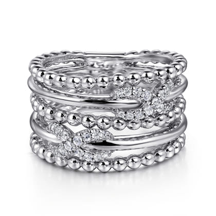 925 Sterling Silver White Sapphire Multi Row Bujukan Easy Stackable Ring
