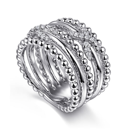 925 Sterling Silver White Sapphire Multi Row Bujukan Easy Stackable Ring - Shot 3