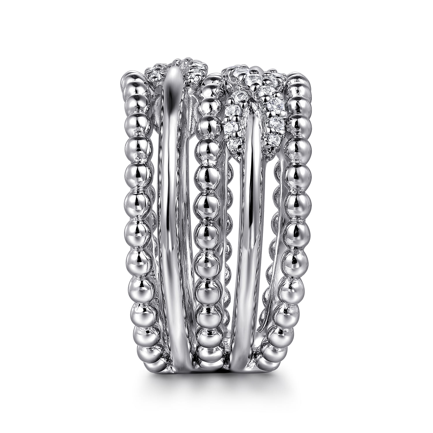 925 Sterling Silver White Sapphire Multi Row Bujukan Easy Stackable Ring - Shot 4