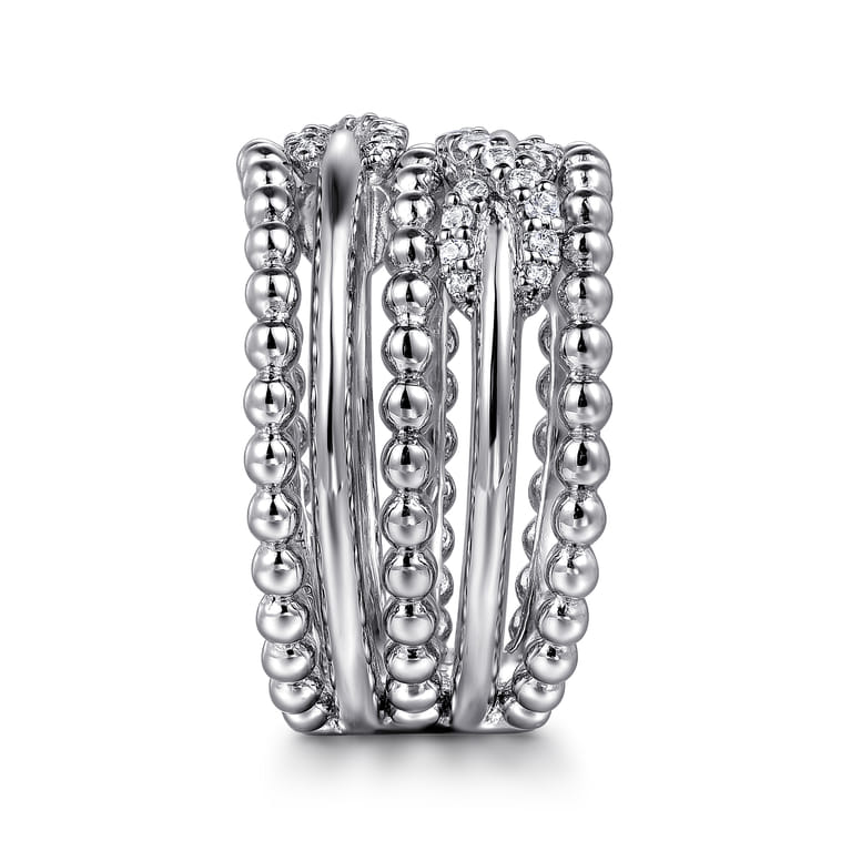 925 Sterling Silver White Sapphire Multi Row Bujukan Easy Stackable Ring - Shot 4