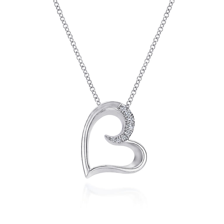 925 Sterling Silver White Sapphire Open Heart Pendant Necklace - Shot 1