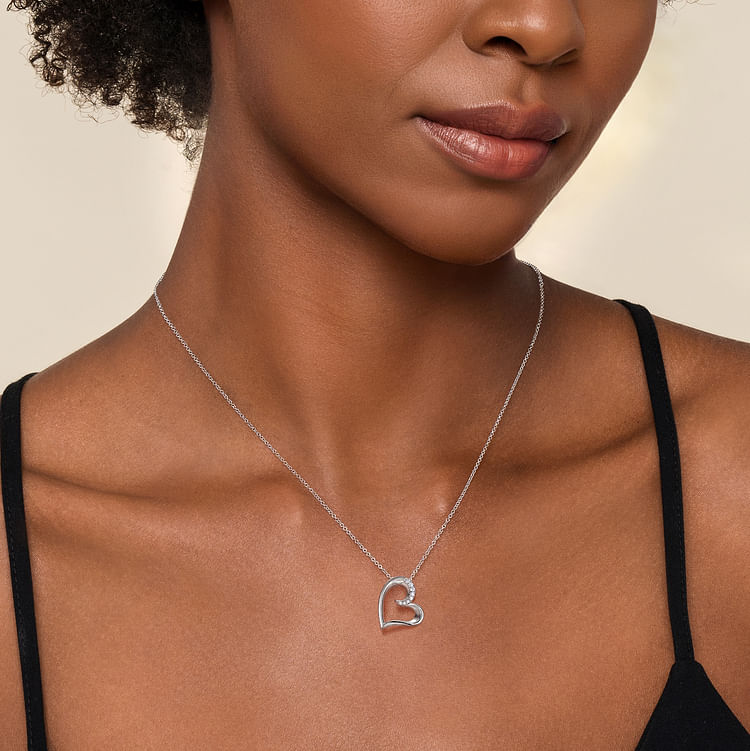 925 Sterling Silver White Sapphire Open Heart Pendant Necklace