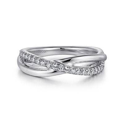925 Sterling Silver White Sapphire Pave Criss Cross Ring