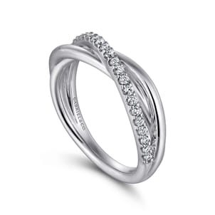 925 Sterling Silver White Sapphire Pave Criss Cross Ring