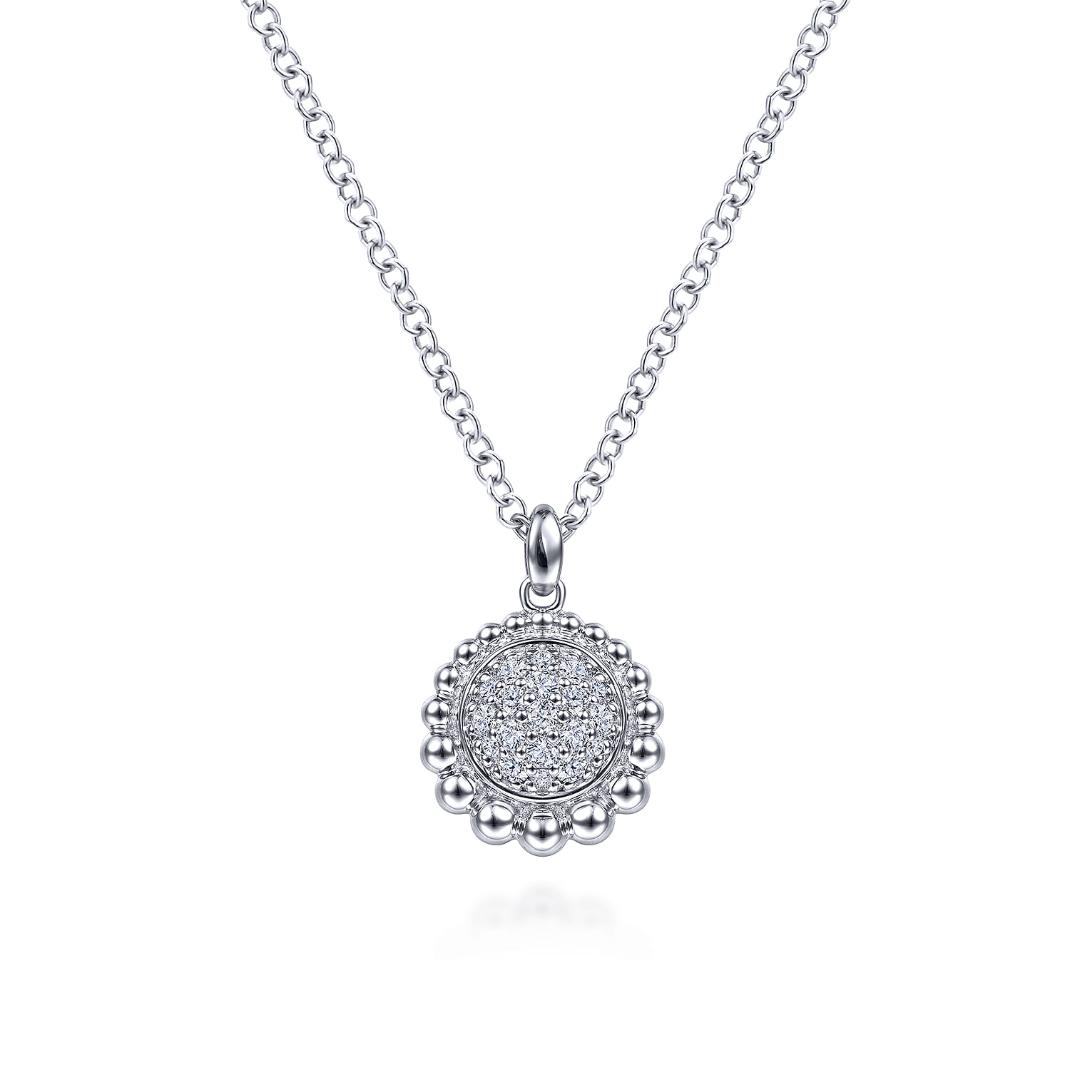 925 Sterling Silver White Sapphire Pave Round Pendant Necklace - Shot 1