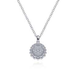 925 Sterling Silver White Sapphire Pave Round Pendant Necklace