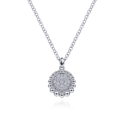 925 Sterling Silver White Sapphire Pave Round Pendant Necklace