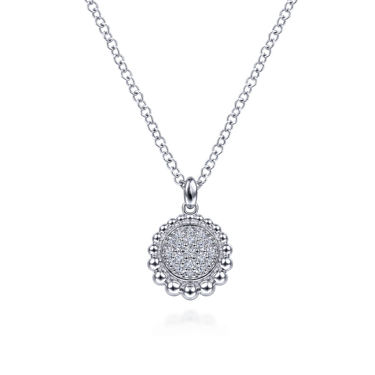 925 Sterling Silver White Sapphire Pave Round Pendant Necklace - Shot 1