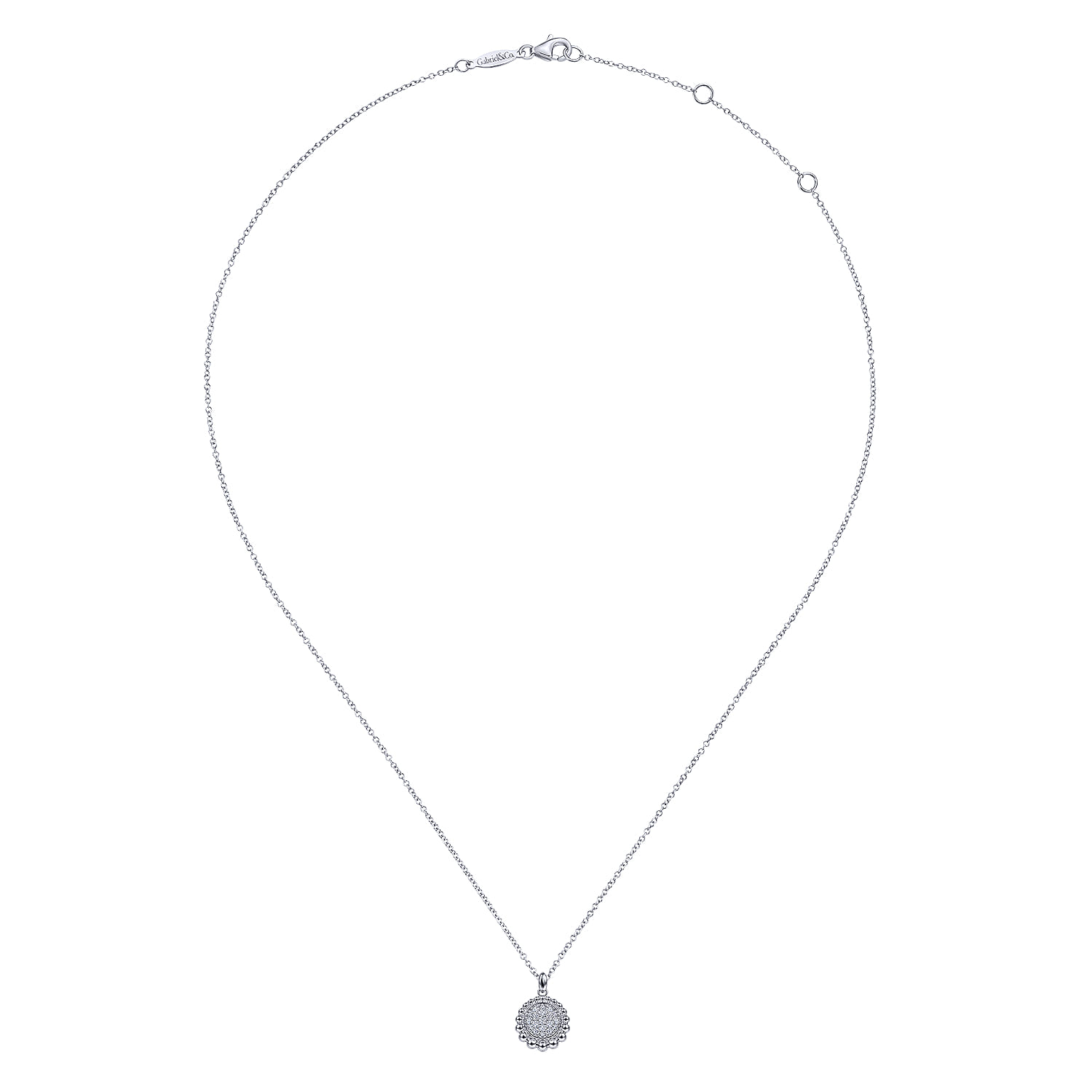 925 Sterling Silver White Sapphire Pave Round Pendant Necklace - Shot 2