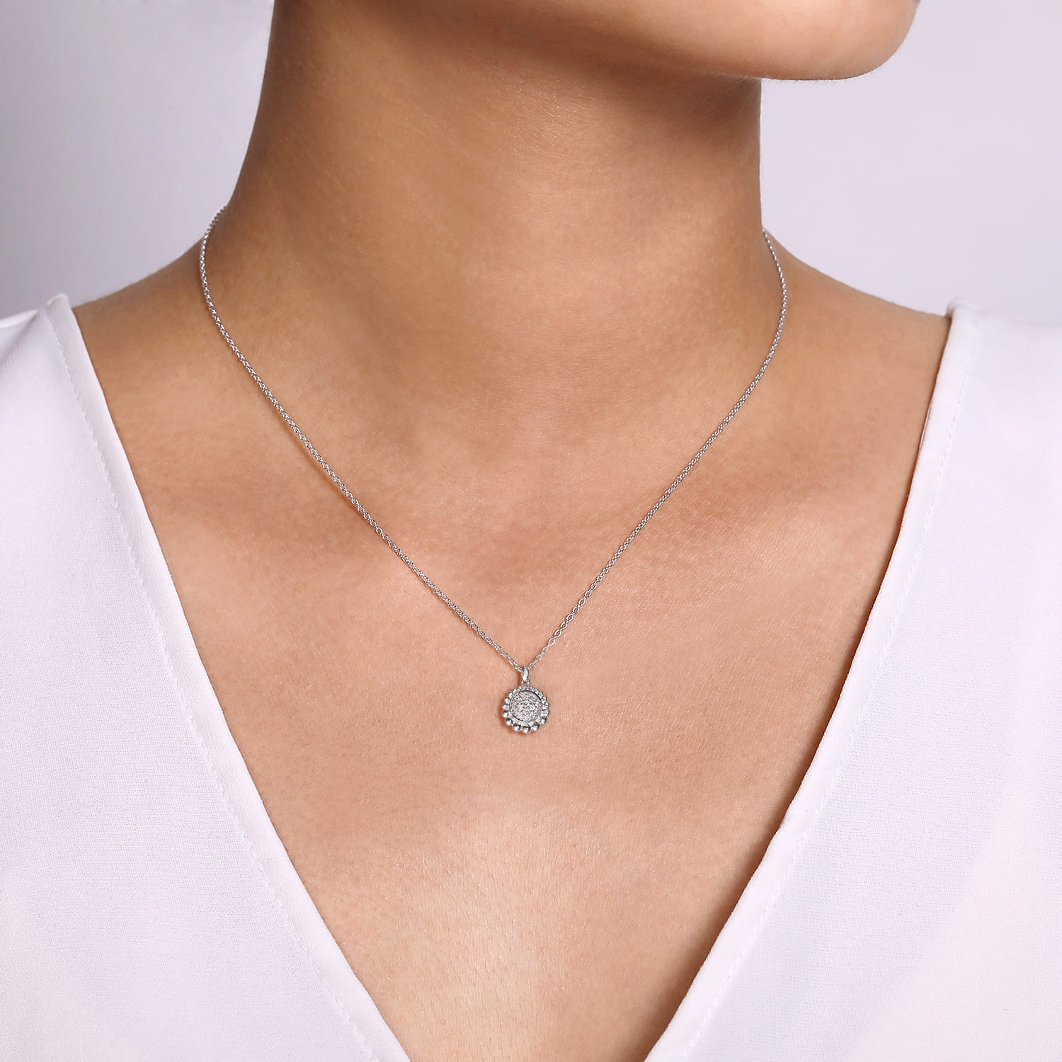 925 Sterling Silver White Sapphire Pave Round Pendant Necklace - Shot 3