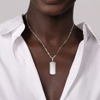 925 Sterling Silver White Sapphire Personalized Medallion Pendant with Detachable Bail