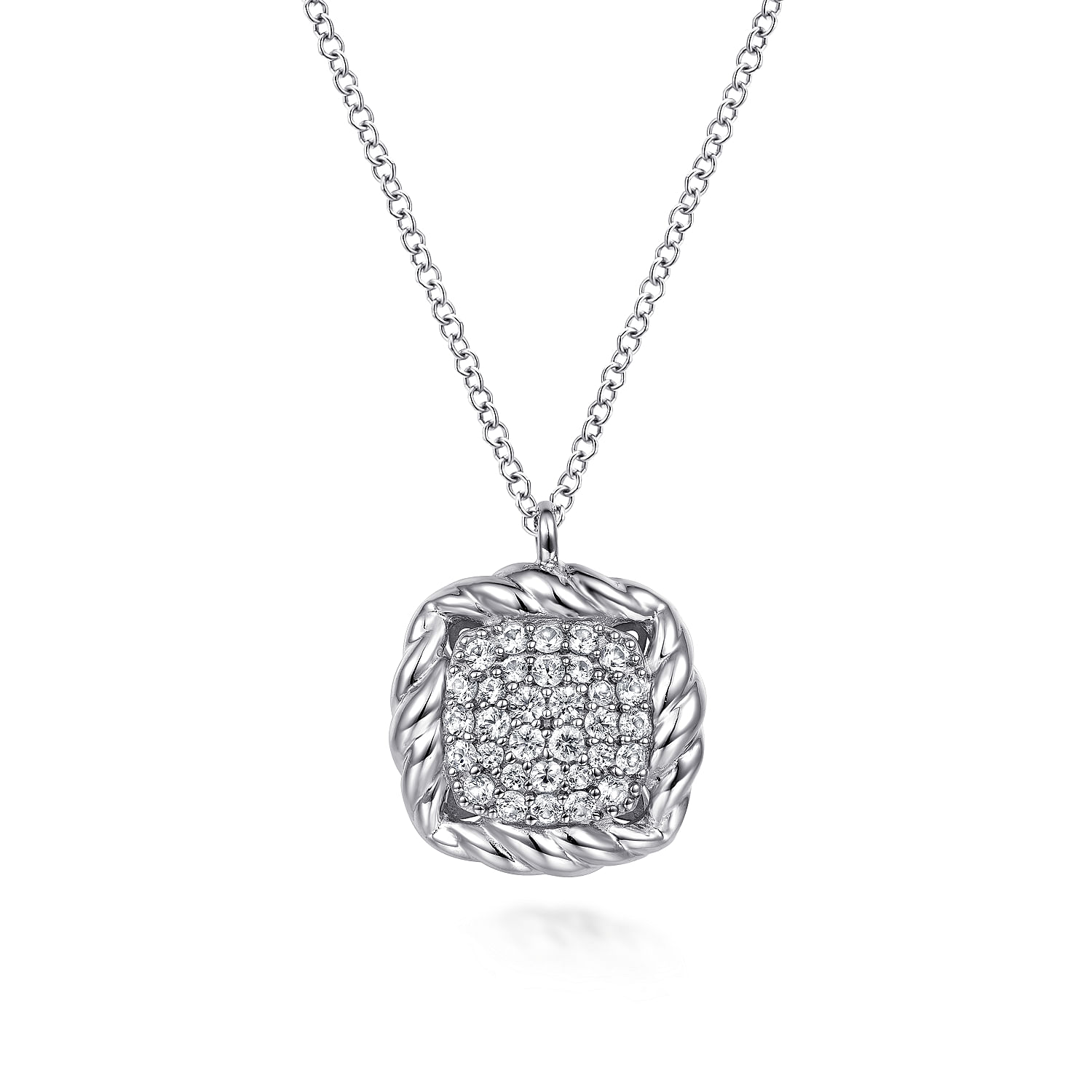 925 Sterling Silver White Sapphire Rope Pendant Necklace