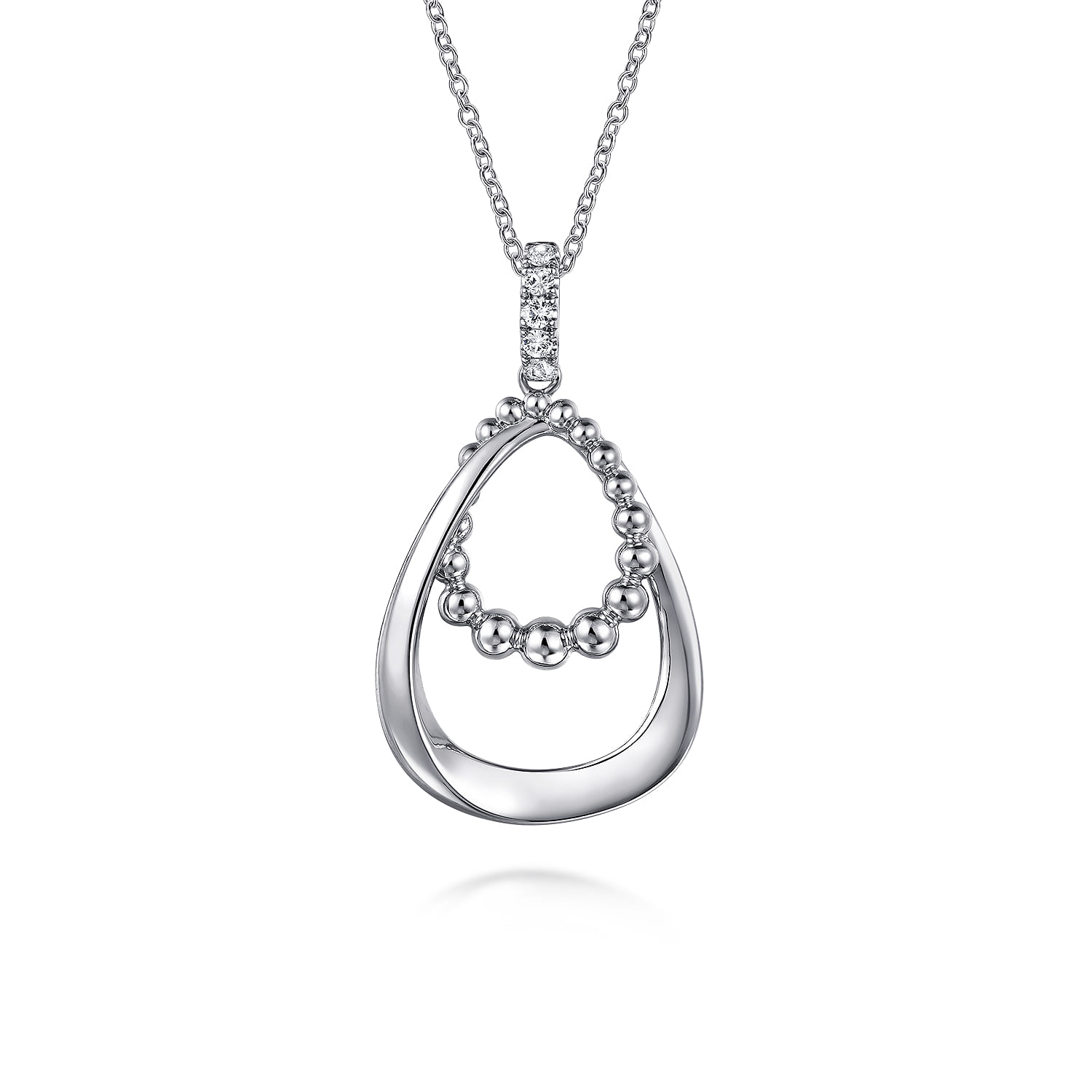 925 Sterling Silver White Sapphire Teardrop Pendant Necklace- Bujukan - Shot 1