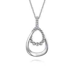 925 Sterling Silver White Sapphire Teardrop Pendant Necklace- Bujukan