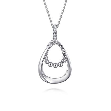 925 Sterling Silver White Sapphire Teardrop Pendant Necklace- Bujukan
