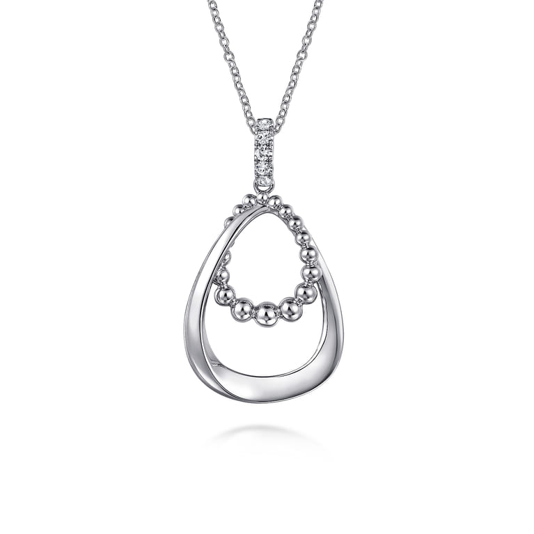 925 Sterling Silver White Sapphire Teardrop Pendant Necklace- Bujukan - Shot 1