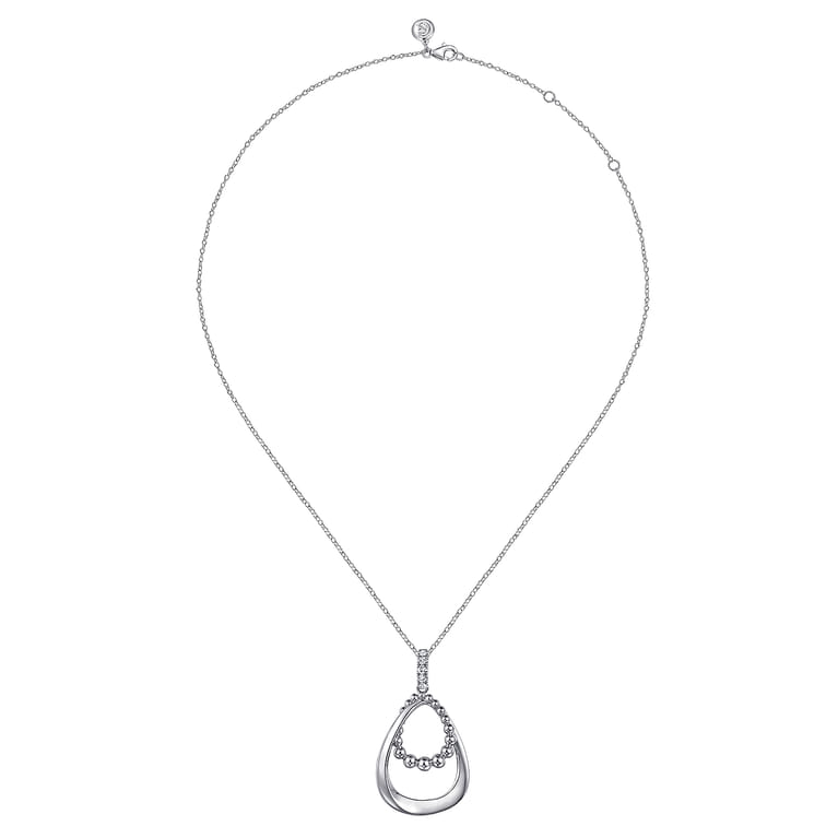 925 Sterling Silver White Sapphire Teardrop Pendant Necklace- Bujukan - Shot 2