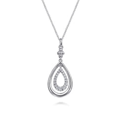 925 Sterling Silver White Sapphire Teardrop Pendant Necklace-Bujukan