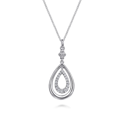 925 Sterling Silver White Sapphire Teardrop Pendant Necklace-Bujukan
