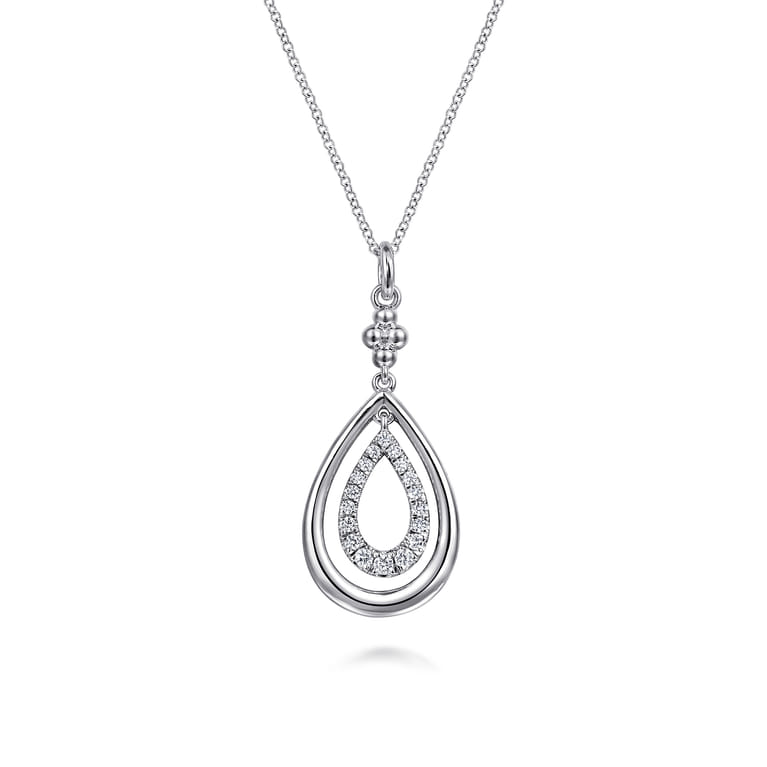 925 Sterling Silver White Sapphire Teardrop Pendant Necklace-Bujukan - Shot 1