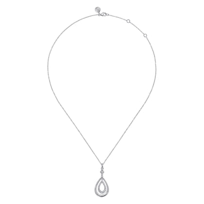 925 Sterling Silver White Sapphire Teardrop Pendant Necklace-Bujukan