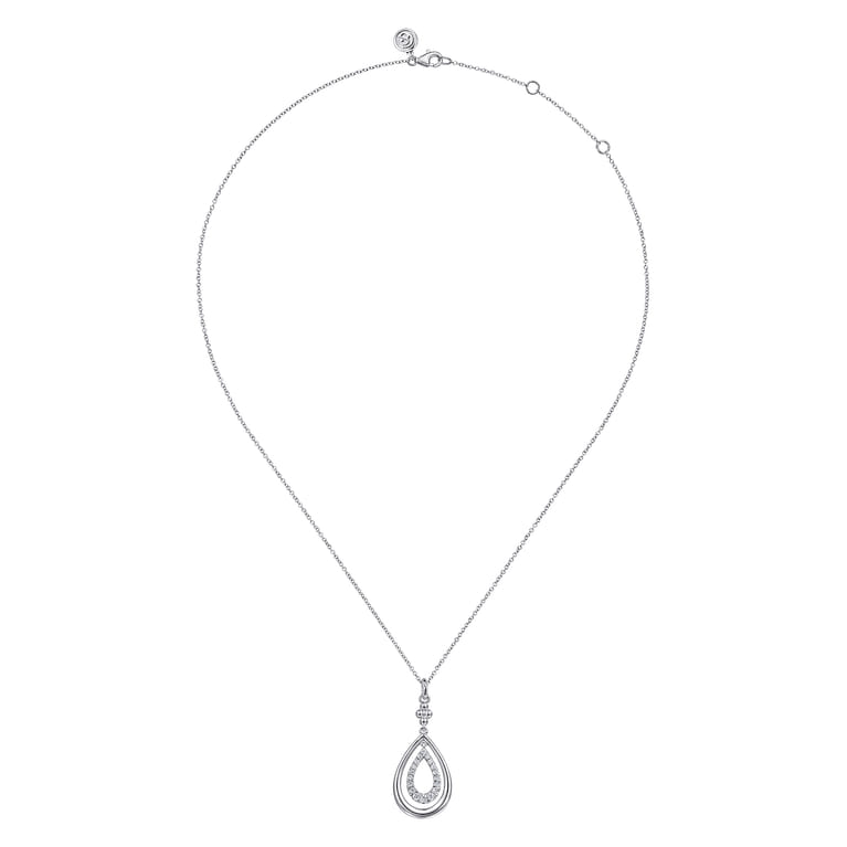 925 Sterling Silver White Sapphire Teardrop Pendant Necklace-Bujukan - Shot 2