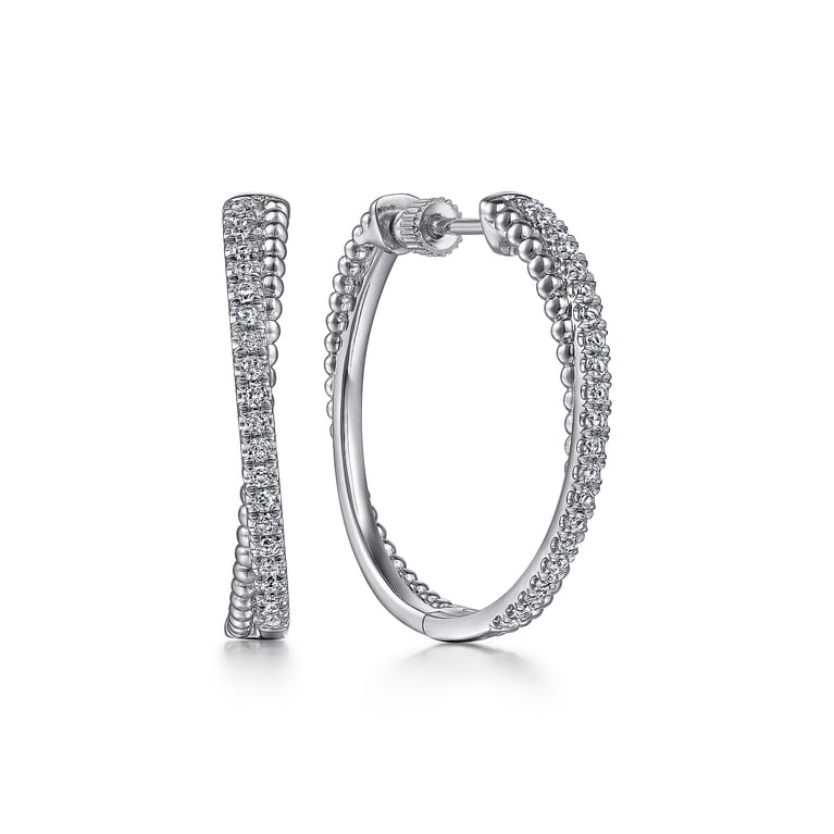 925 Sterling Silver White Sapphire Twisted Bujukan 30mm Classic Hoop Earrings - Shot 1