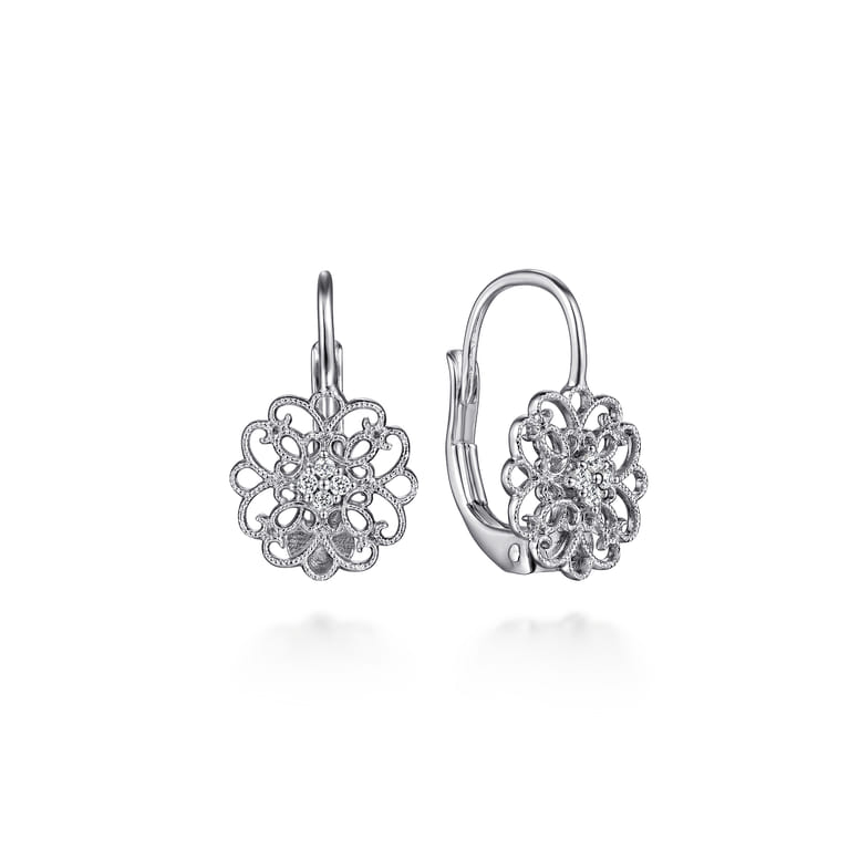 925 Sterling Silver White Sapphire Vintage Drop Earrings - Shot 1