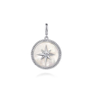 925 Sterling Silver White Sapphire and Mother Of Pearl Medallion Pendant- Bujukan