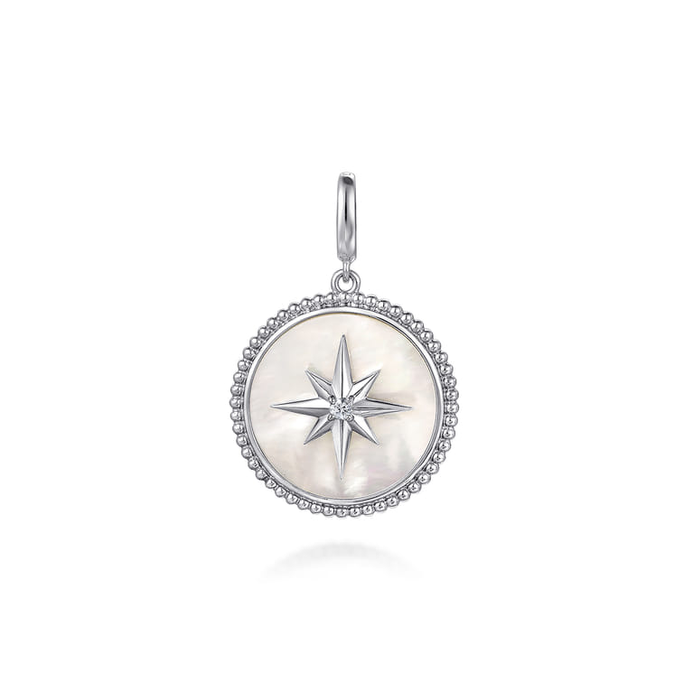 925 Sterling Silver White Sapphire and Mother Of Pearl Medallion Pendant- Bujukan - Shot 1