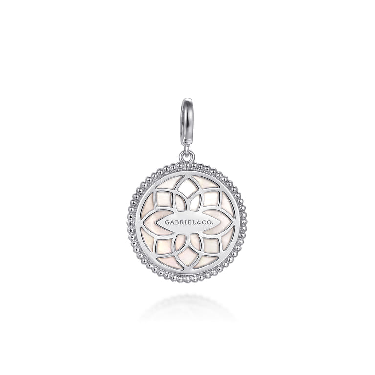925 Sterling Silver White Sapphire and Mother Of Pearl Medallion Pendant- Bujukan - Shot 2