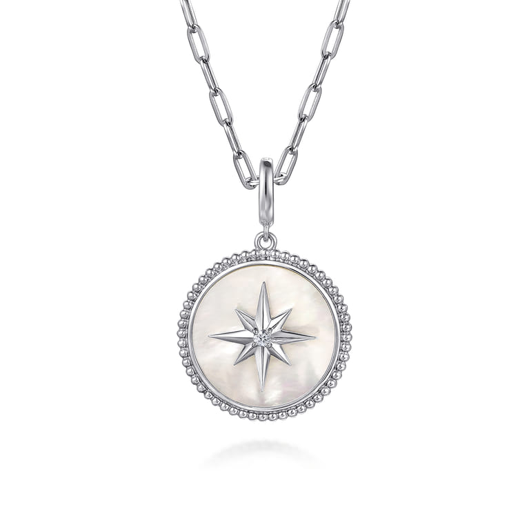 925 Sterling Silver White Sapphire and Mother Of Pearl Medallion Pendant- Bujukan - Shot 3