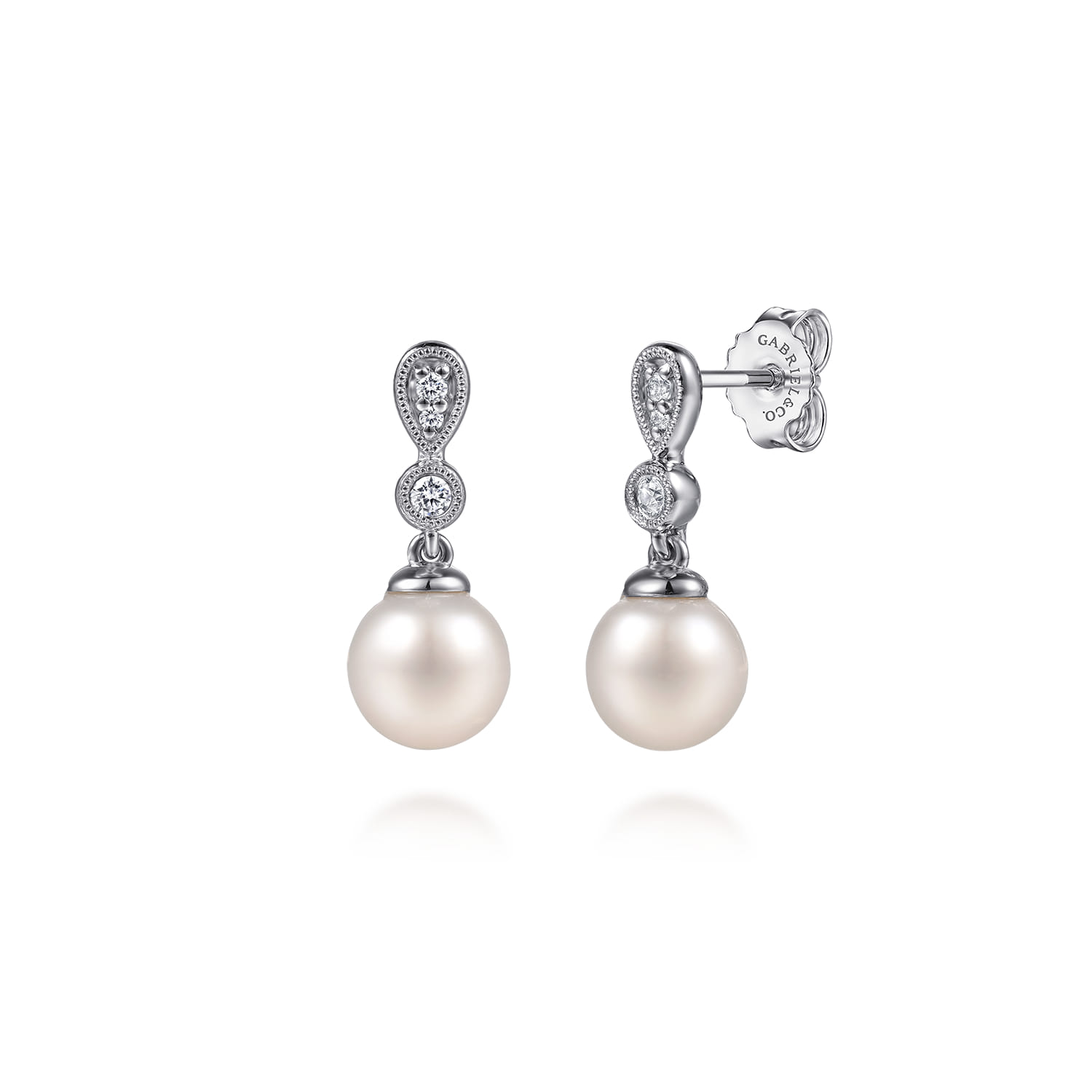 925 Sterling Silver White Sapphire and Mother of Pearl Stud Drop Earrings - Shot 1