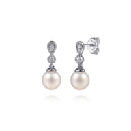 925 Sterling Silver White Sapphire and Mother of Pearl Stud Drop Earrings