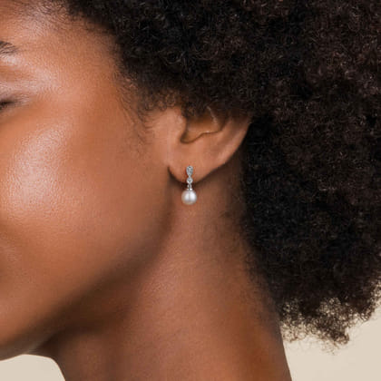 925 Sterling Silver White Sapphire and Mother of Pearl Stud Drop Earrings