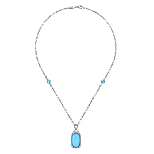 925 Sterling Silver White Sapphire and Rock Crystal Turquoise Pendant Necklace - Shot 2
