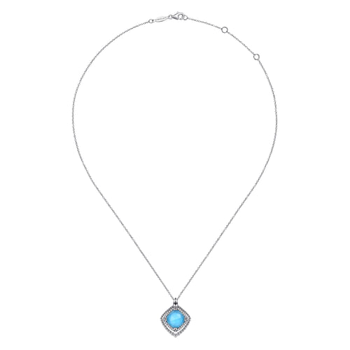 925 Sterling Silver White Sapphire and Rock Crystal and Turquoise Pendant Necklace - Shot 2