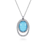 925 Sterling Silver White Sapphire and Rock Crystal and Turquoise Pendant Necklace