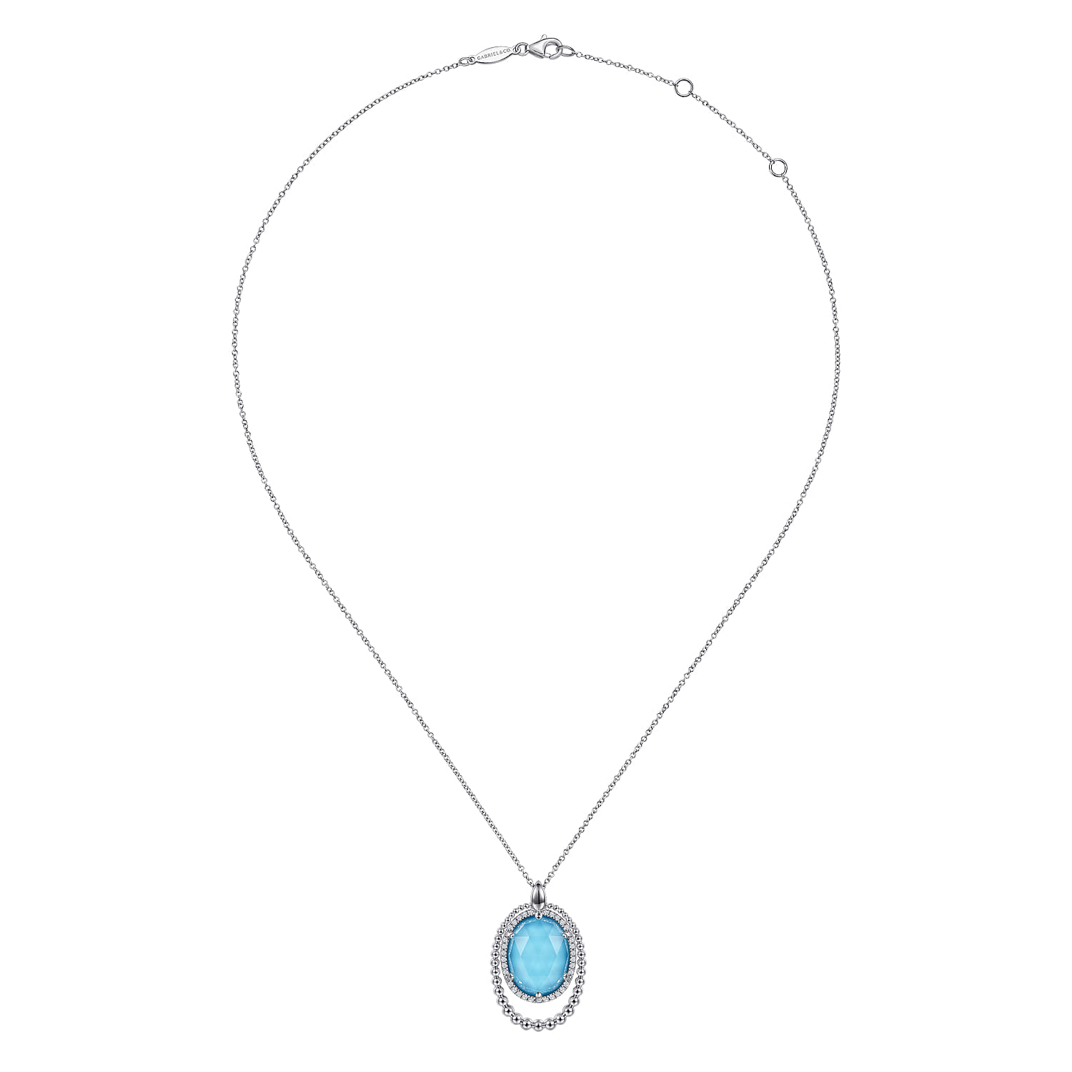 925 Sterling Silver White Sapphire and Rock Crystal and Turquoise Pendant Necklace - Shot 2