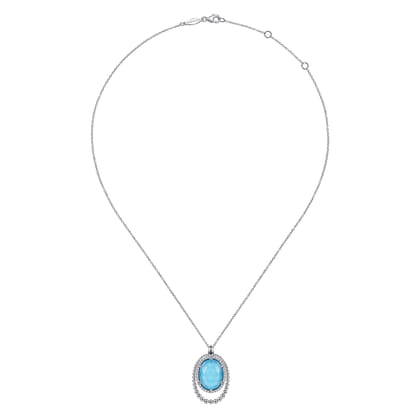 925 Sterling Silver White Sapphire and Rock Crystal and Turquoise Pendant Necklace