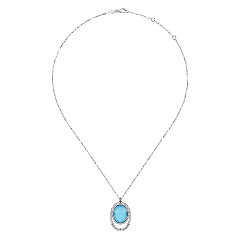 925 Sterling Silver White Sapphire and Rock Crystal and Turquoise Pendant Necklace - Shot 2