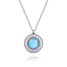 925 Sterling Silver White Sapphire and Rock Crystal and Turquoise Pendant Necklace