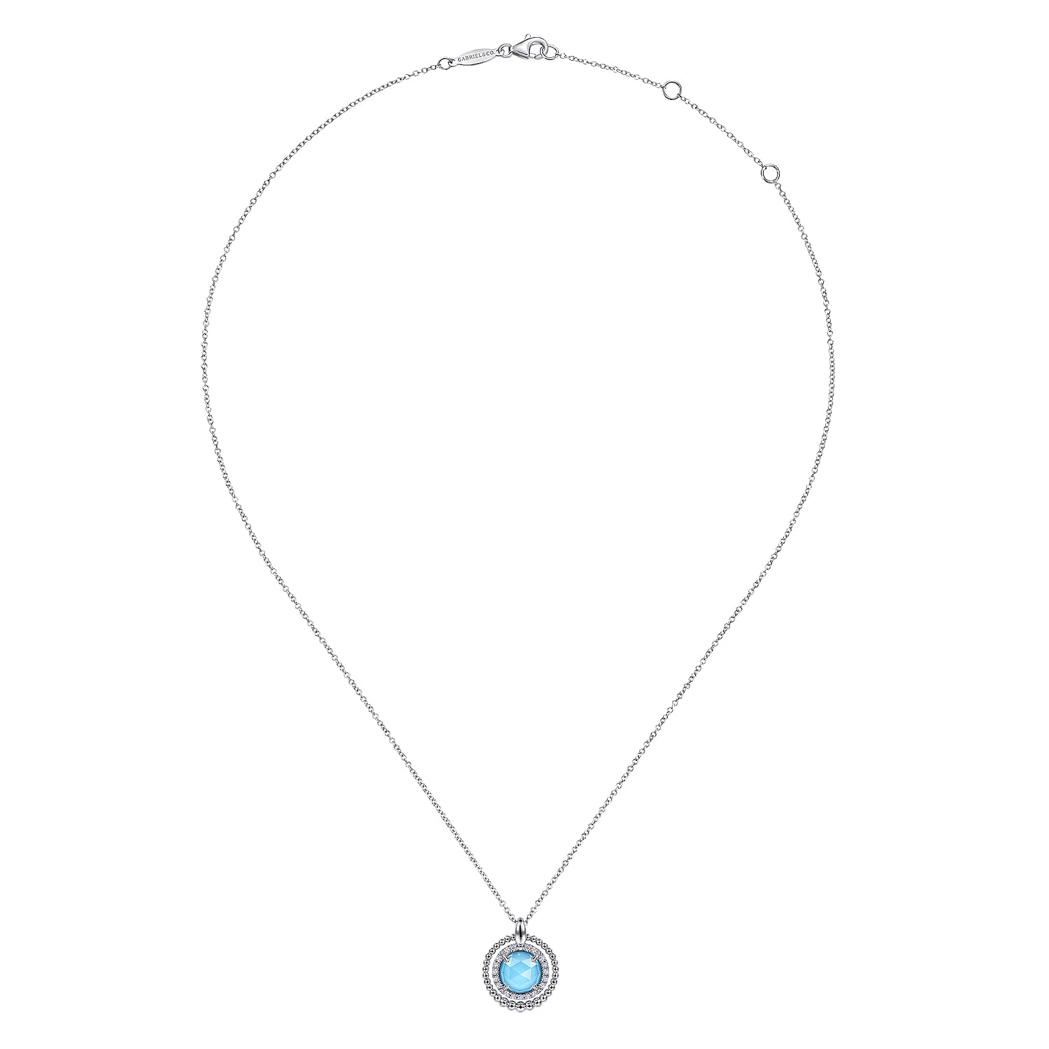 925 Sterling Silver White Sapphire and Rock Crystal and Turquoise Pendant Necklace - Shot 2