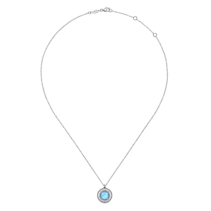925 Sterling Silver White Sapphire and Rock Crystal and Turquoise Pendant Necklace