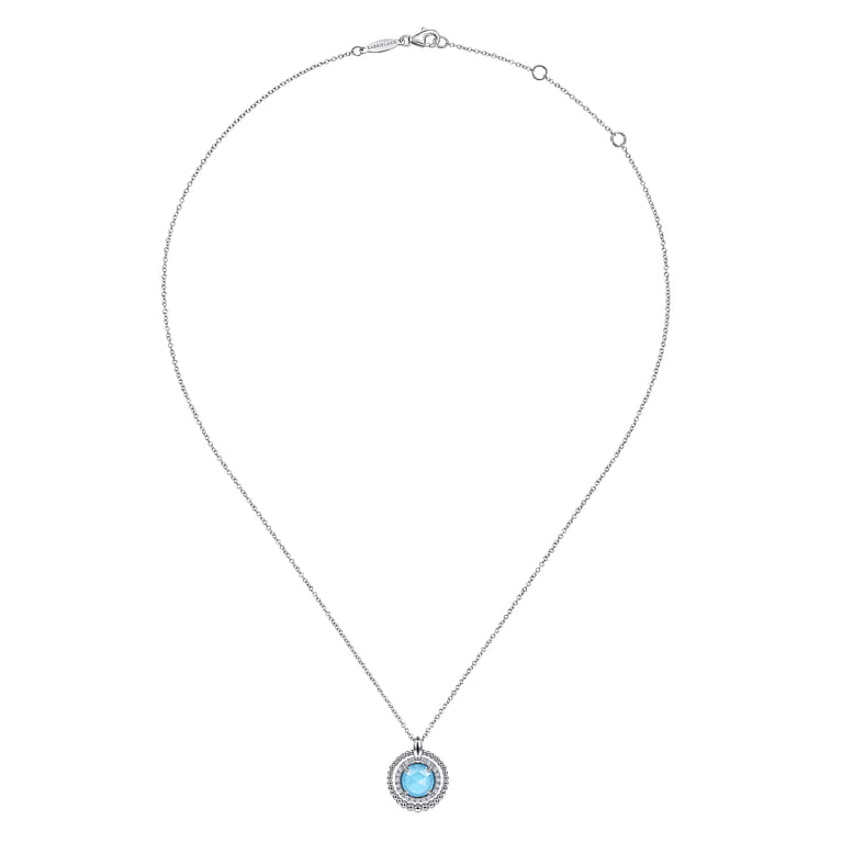 925 Sterling Silver White Sapphire and Rock Crystal and Turquoise Pendant Necklace - Shot 2