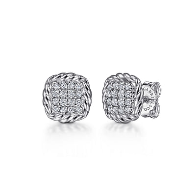 925 Sterling Silver White Sapphire and Rope Frame Stud Earrings